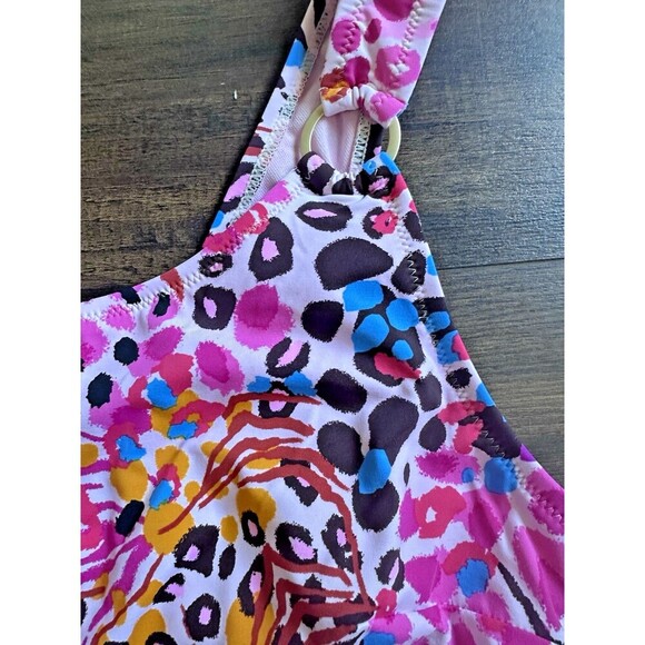 Jessica Simpson Women's Abstract-Print One-Shoulder Swimsuit Pink Multicolor L - Picture 5 of 8